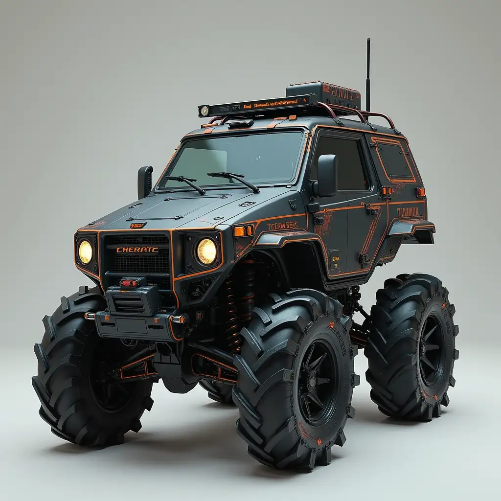 Create a futuristic Cyberpunk armored vehicle