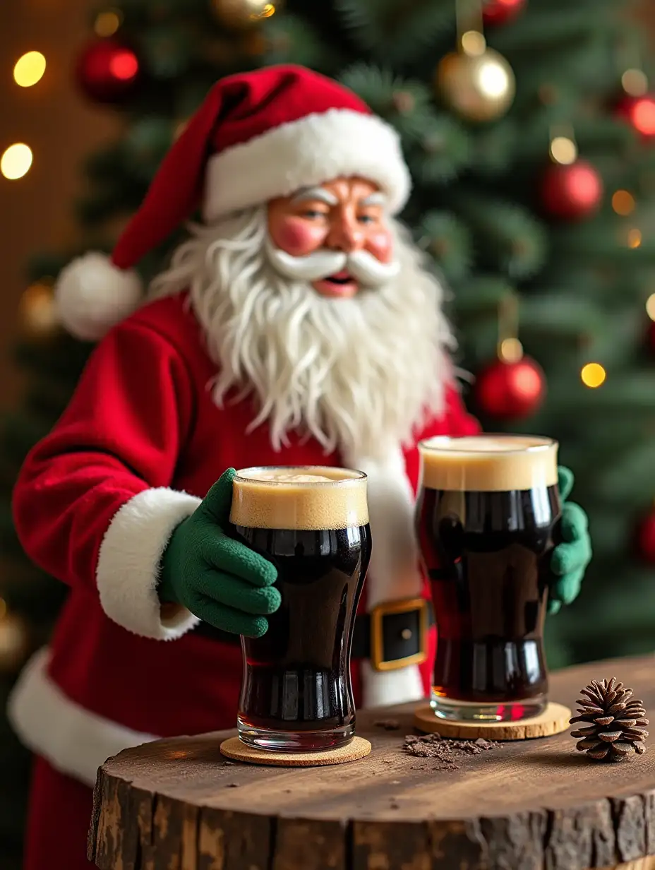 Santa Claus vintage with two dark beers