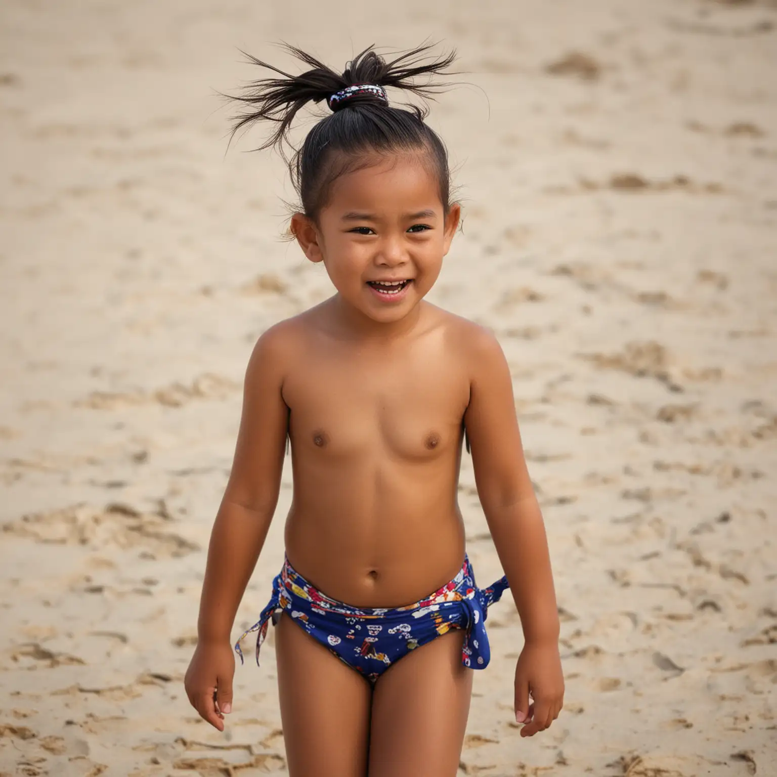 Young-Indonesian-Girl-Walking-on-Sand-in-Bikini