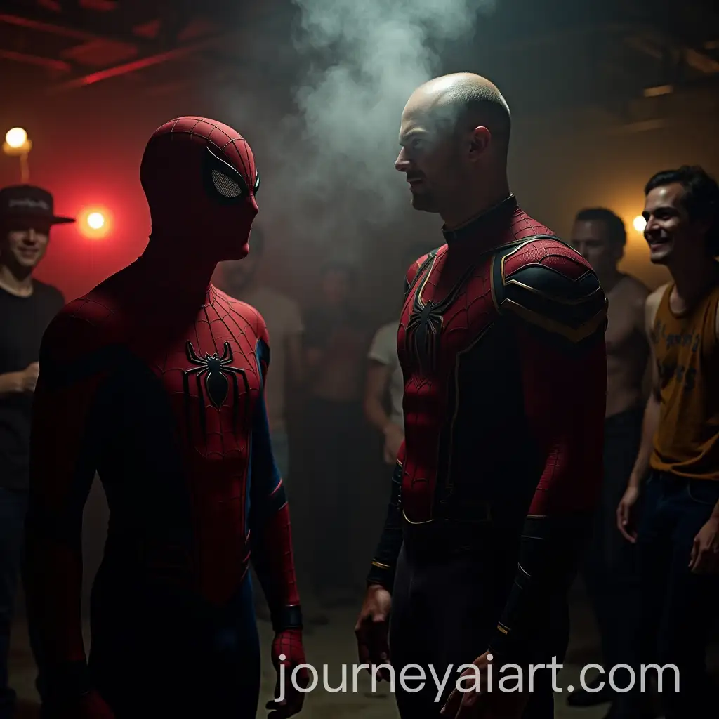 SpiderMan-and-Captain-Homeland-at-a-Universe-Party-in-a-Dark-Basement