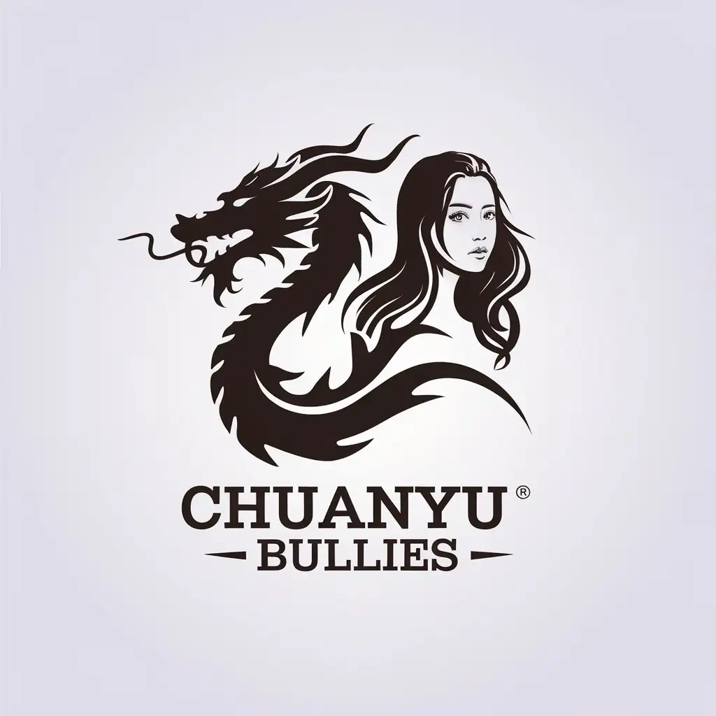 a vector logo design,with the text "Chuanyu bullies", main symbol:bruce dragon, beautiful woman,Minimalistic,clear background