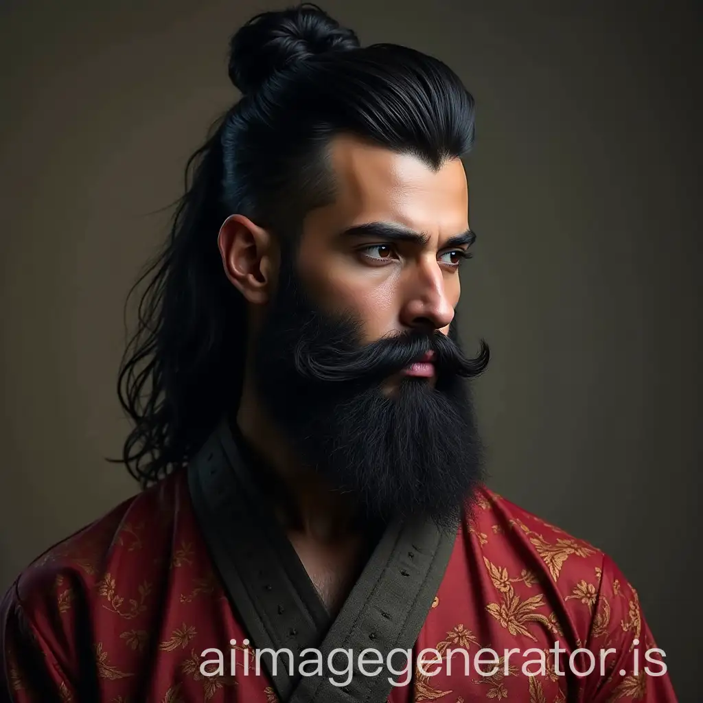 Man-with-Black-Beard-and-Stylish-Haircut-in-Eastern-Dress