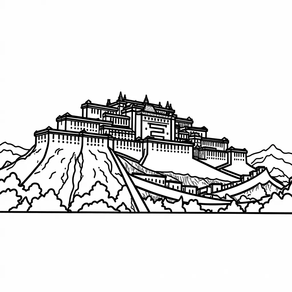 Whimsical-Geometric-Shapes-of-Potala-Palace-for-StressRelief-Coloring-Book