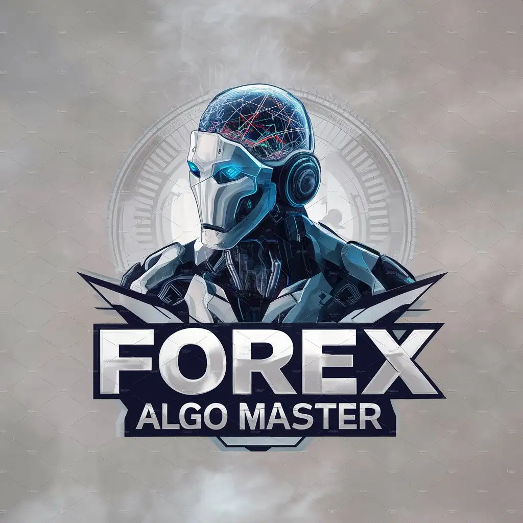 LOGO Design for Forex Algo Master Futuristic AI Robot with Neural Network Theme