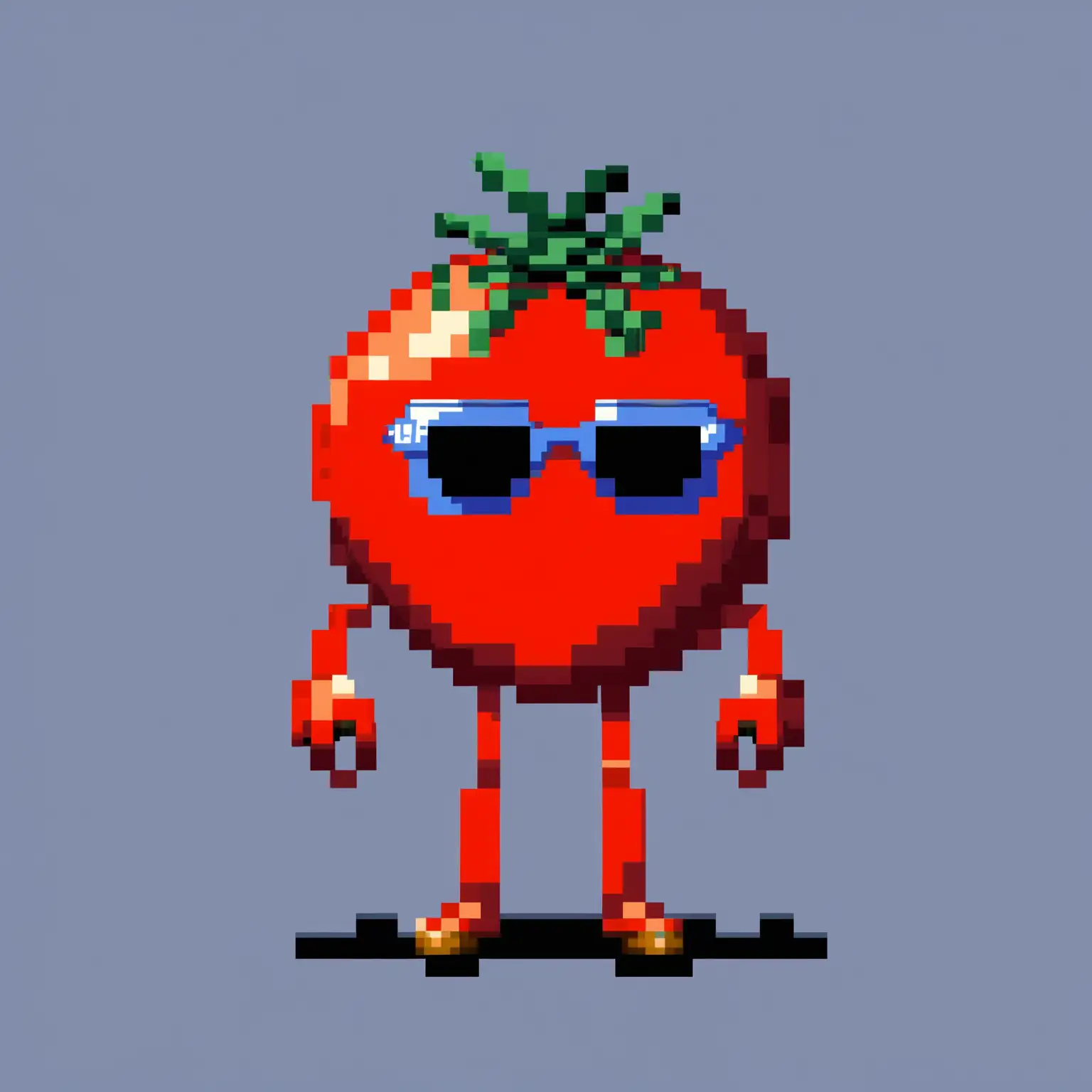 Playful Heavily Pixelated Tomato Character with Arms Legs and Sunglasses