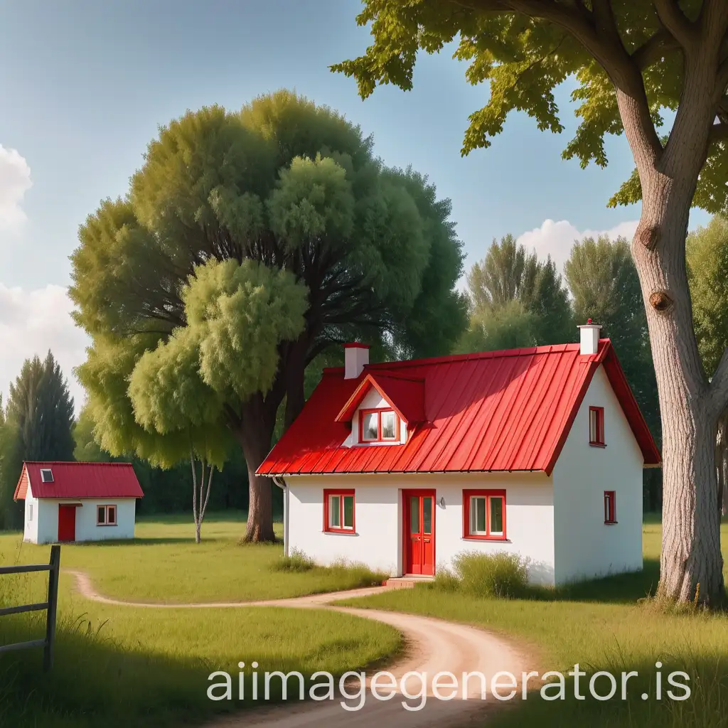 Cozy-Countryside-Home-with-Red-Roof-Surrounded-byAI-Image-Prompt-Expansion-Trees-and-Dreamy-Atmosphere