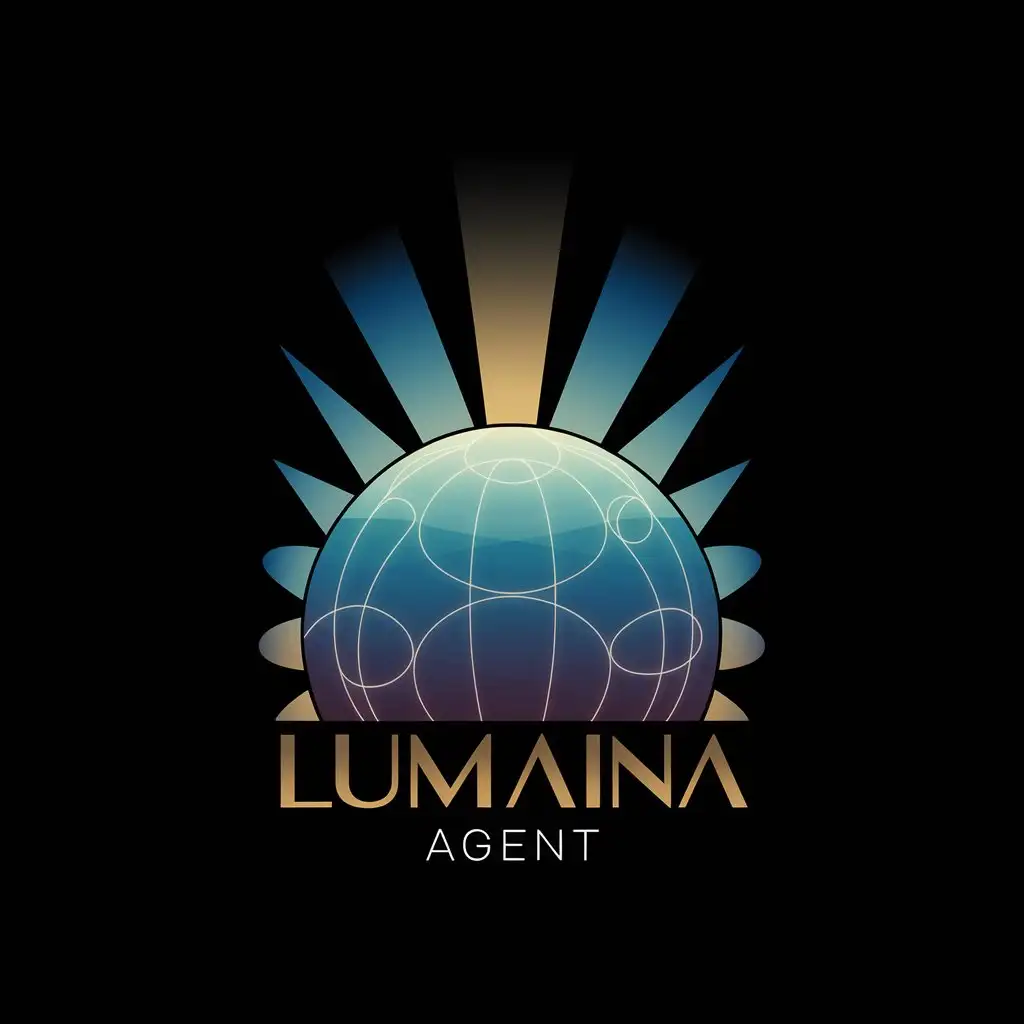 LOGO Design for Lumaina Agent Elegant Radiant Globe with Soft Gold Pearl White and Azure Gradient