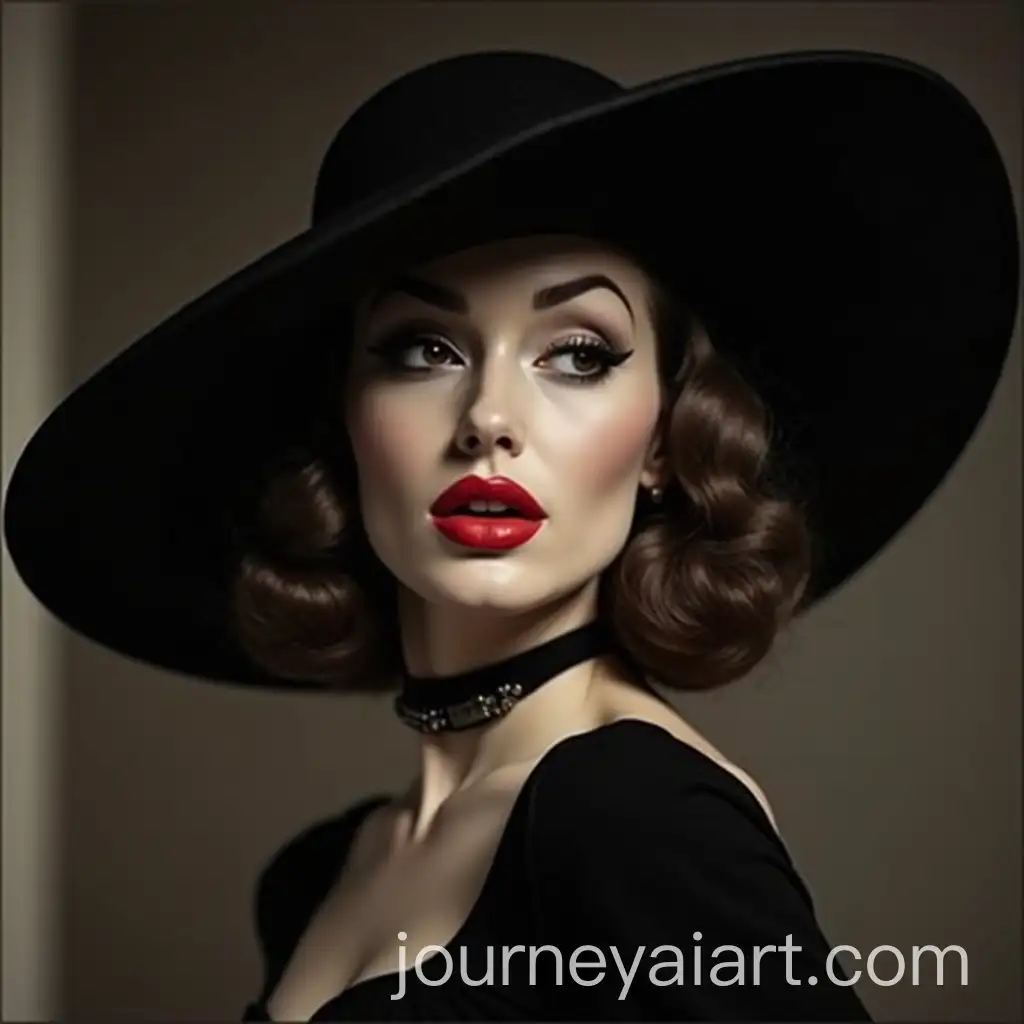Glamorous-Woman-inAI-Art-Prompt-Expansion-Vintage-Style-with-Large-Hat-and-Bold-Red-Lips