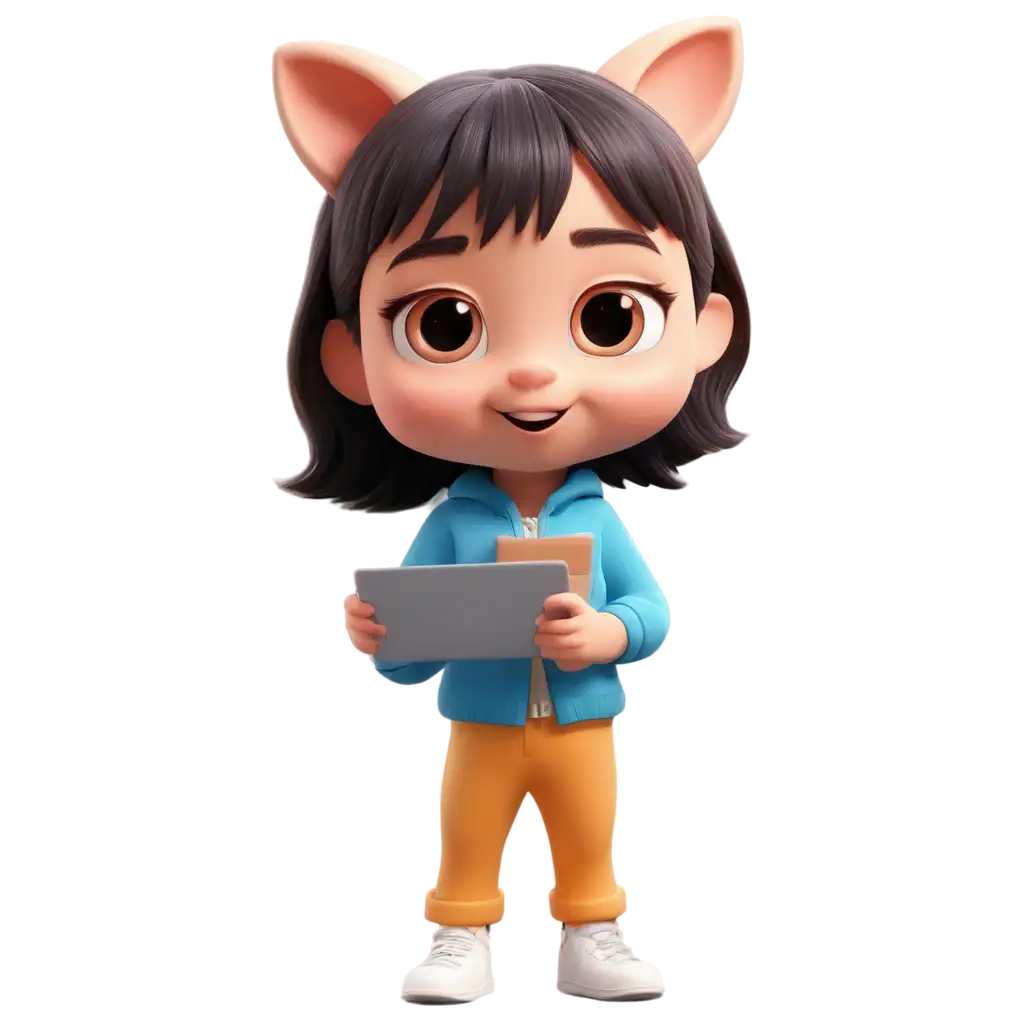 PNG-Cartoon-Mascot-for-New-Media-Education-Industry-Featuring-Chinese-Jixue-School-Technology-and-Laptop-Elements