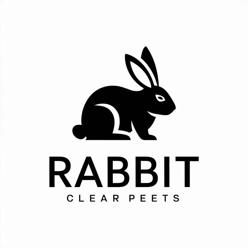 a vector logo design,with the text "rabbit", main symbol:Rabbit, black and white,Moderate,be used in Animals Pets industry,clear background