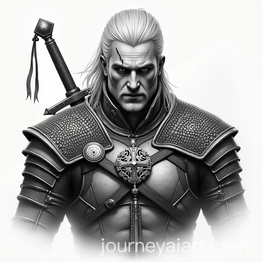 Geralt-of-Rivia-in-Armor-with-Swords-Detailed-Tattoo-Design
