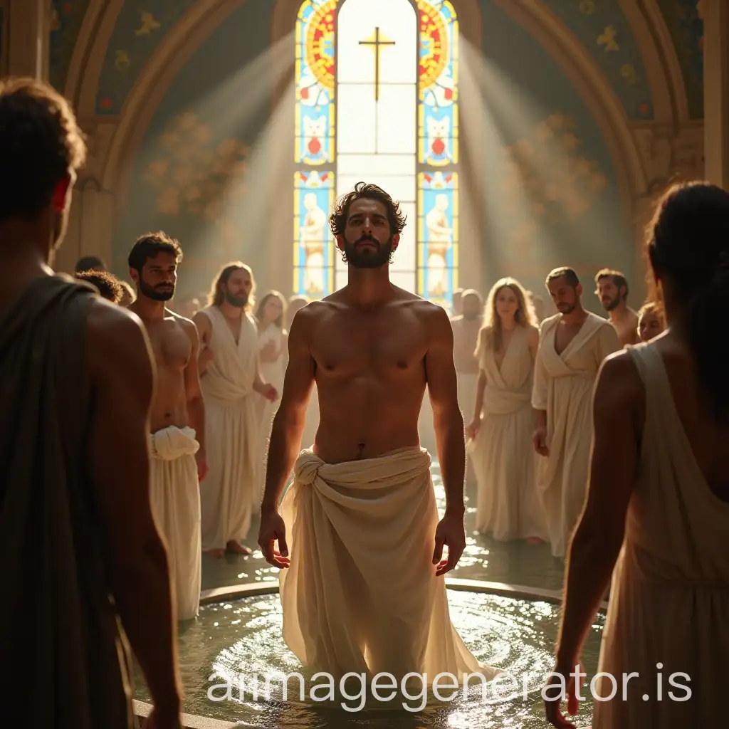 Man-Removing-Tunic-in-Sacred-Baptistry-Amidst-Mosaics-and-Soft-Light