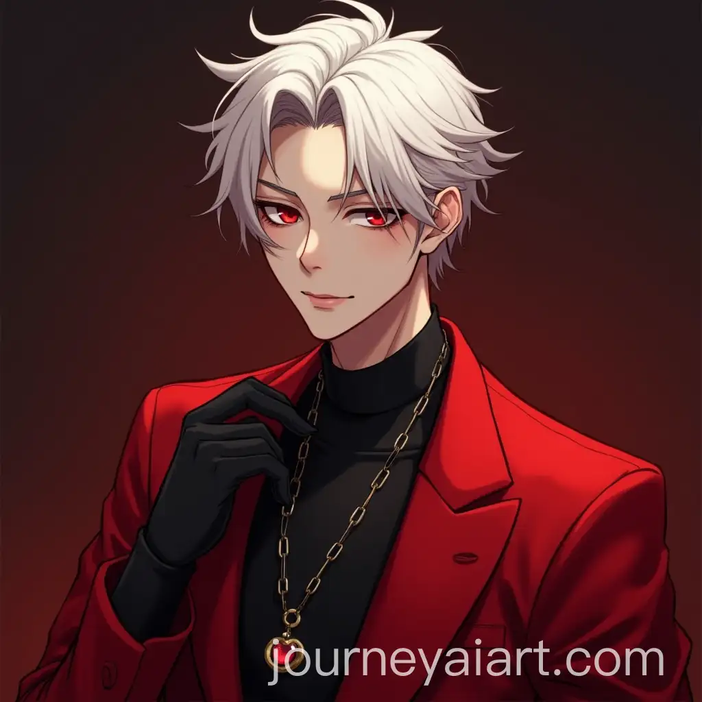 Young-Man-with-White-Hair-and-Red-Eyes-Wearing-Red-Suit-and-Necklace
