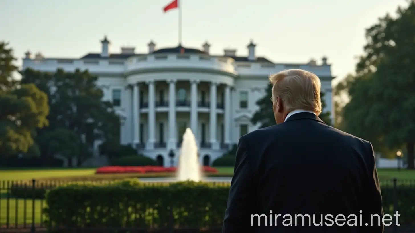 Donald Trump standing in front of white house in america