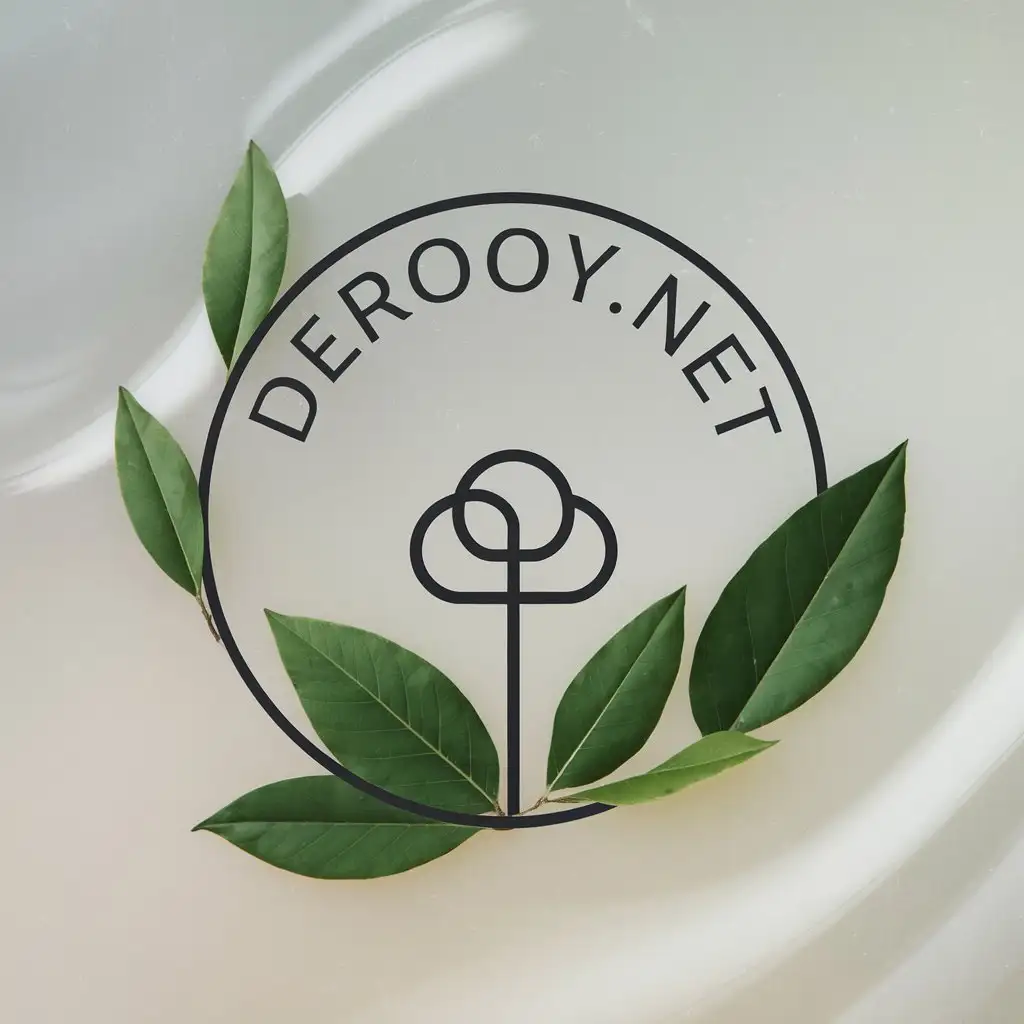 Create a round logo, artline, minimalistic, for derooy.net. This is my personal website for Nextcloud/immich. The logo is black with a transparent (or alternatively: white) background. The name of the website must be integrated into the circle at the edge, and there must be a recognizable symbol in the circle. On the one hand, referring to the purpose of the website (cloud), on the other hand, giving off a sustainable and modern impression.