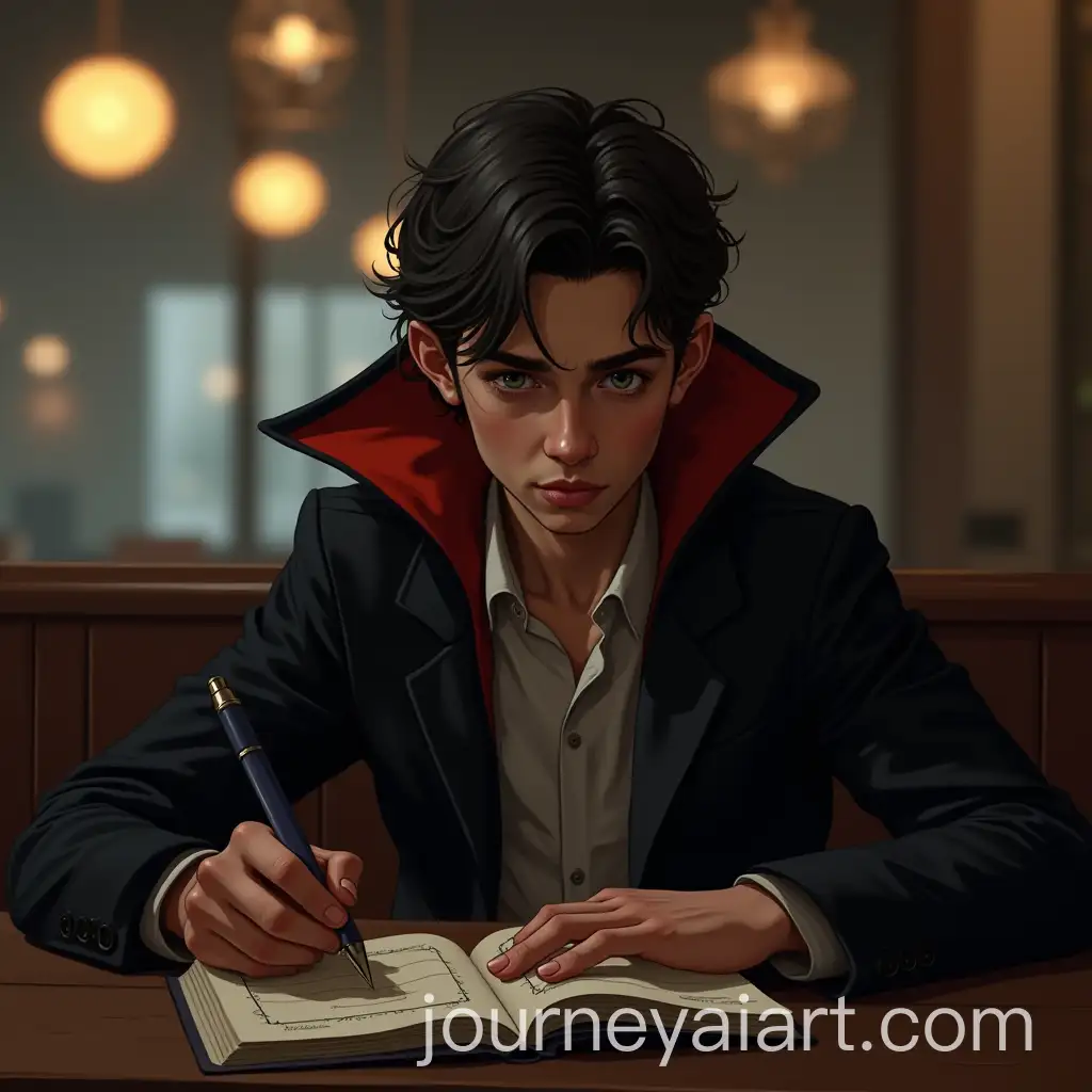 Young-Dracula-Studying-for-an-Electricity-Test-in-a-Coffee-Shop-in-Israel