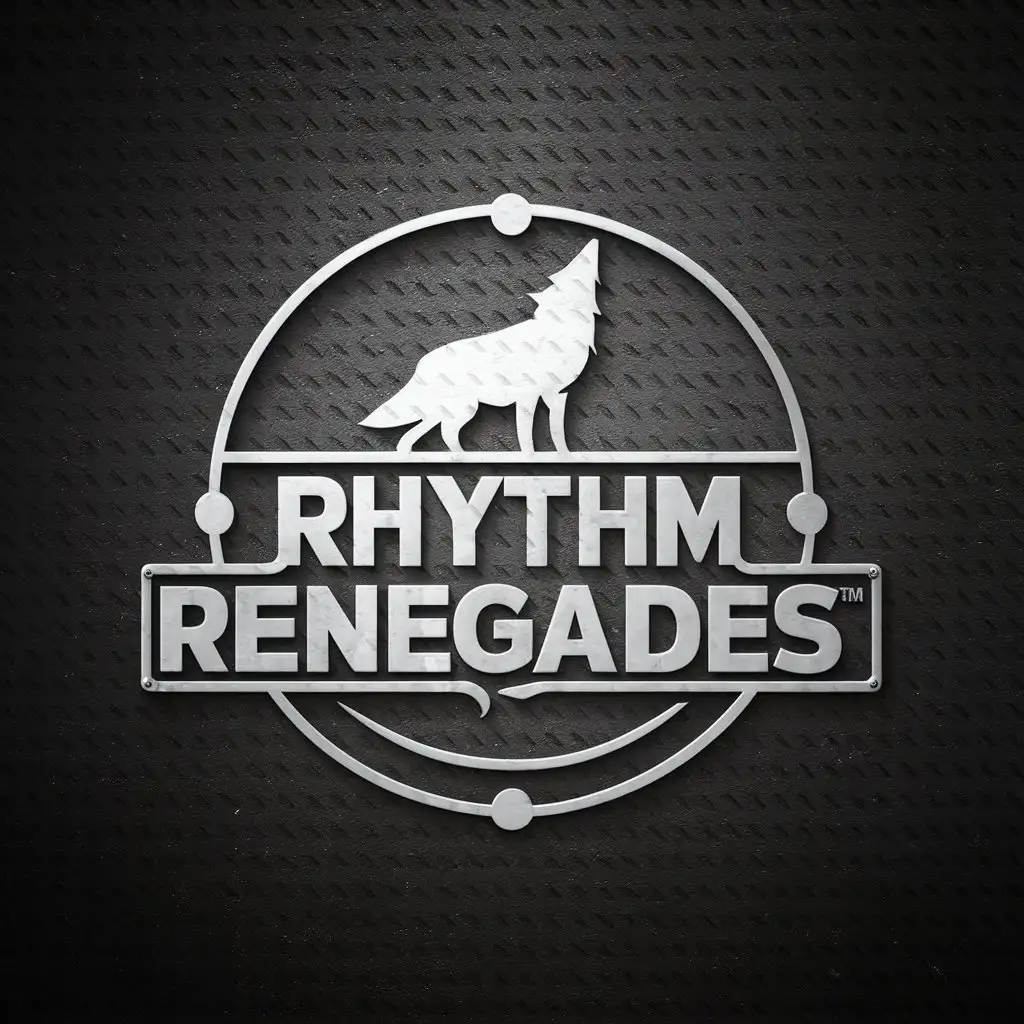 LOGO Design for Rhythm Renegades Custom Metal Logo with Wolf Howling at the Moon