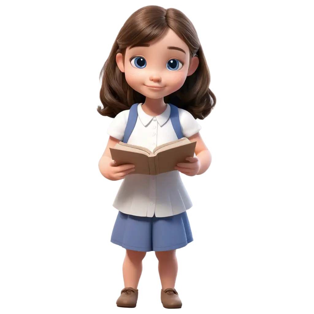 BlueEyed-Little-Cartoon-Girl-Reading-Primer-PNG-Image