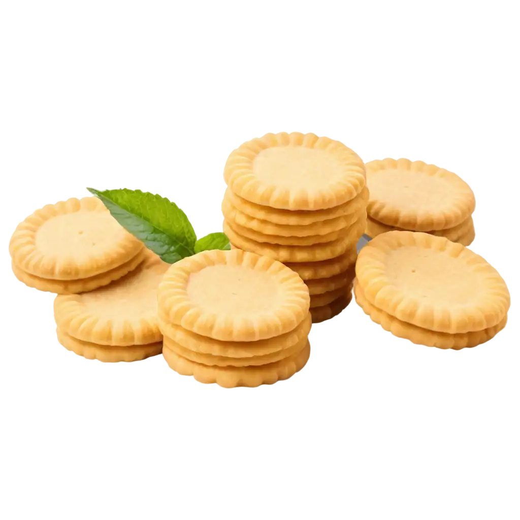 6-Yellow-Biscuits-Stacked-with-a-Mint-Leaf-HighQuality-PNG-Image-for-Digital-and-Print-Use