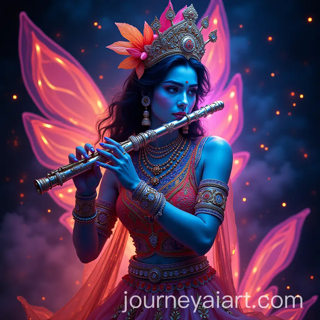 Serene-Flute-Player-in-Neon-Glow-with-Floral-Motifs