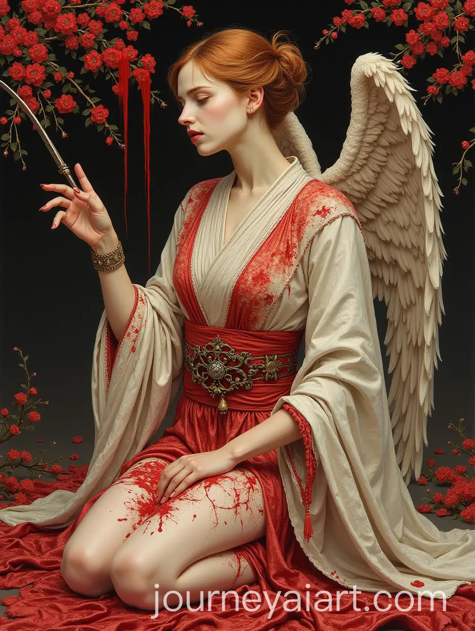 Bloody-Female-Angel-Warrior-in-Holy-War-with-Cherry-Blossom-and-Hell-Tones