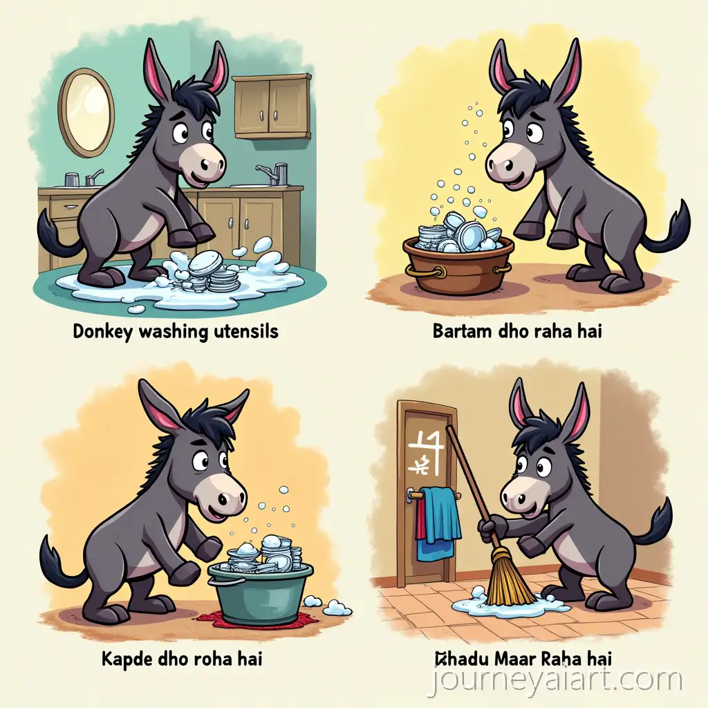 Cartoon-Donkey-Gadha-Singh-Doing-Household-Chores-in-a-Humorous-Style