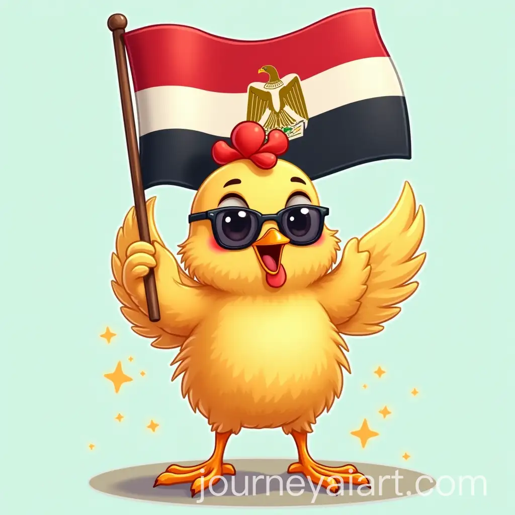 Cartoon-Broasted-Chicken-Holding-Egypt-Flag-in-Cheerful-Pose