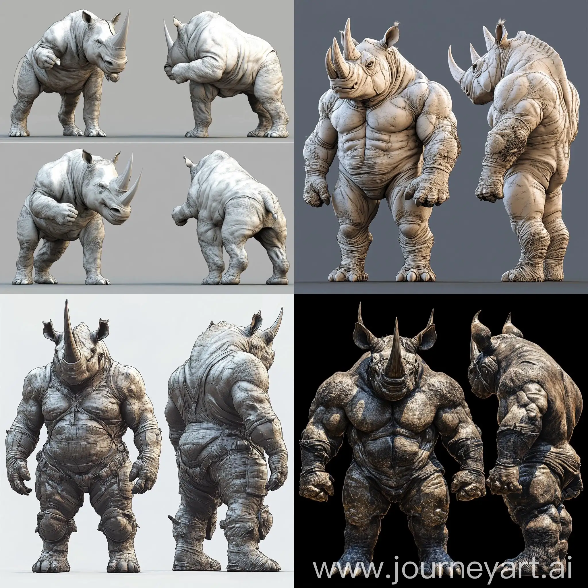 HumanRhino-Character-Design-with-Big-Fists-Front-Side-and-Back-Views