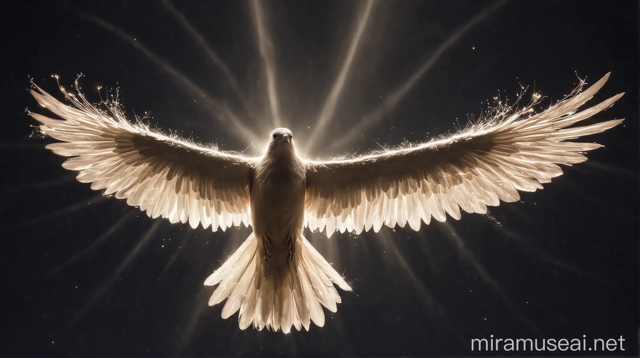 Gleaming Bird of Light with Open Wings in Night Sky