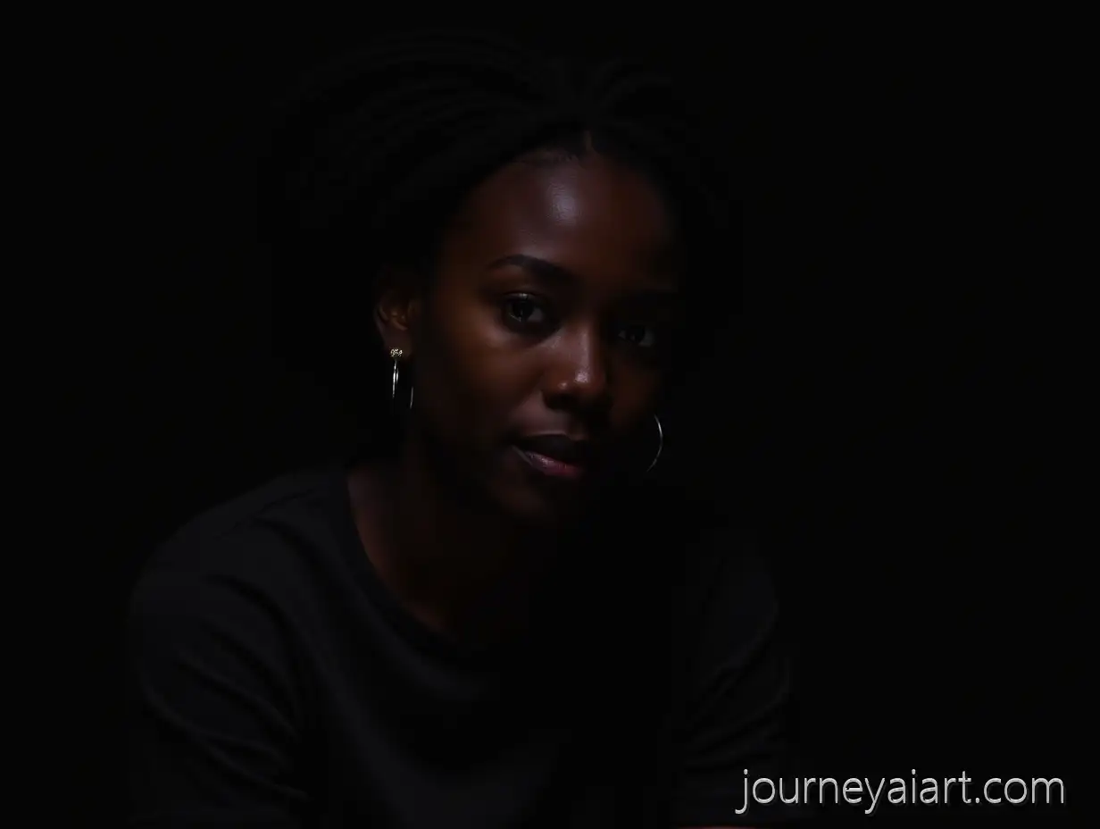 28YearOld-BlackAI-Art-Prompt-Expansion-African-Woman-in-Dimly-Lit-Studio-with-Cinematic-Lighting