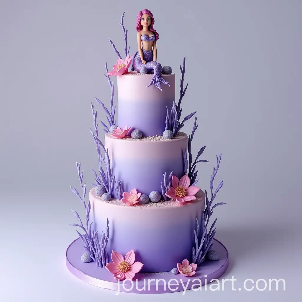 Mermaid-Themed-Purple-Birthday-Cake-with-OceanInspired-Decoration