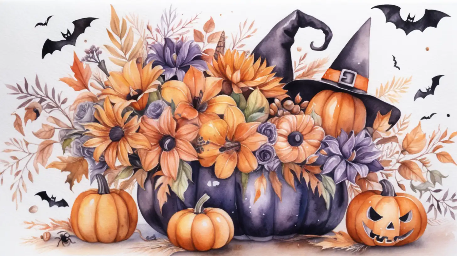 Halloween Watercolor Bouquet with Spooky Theme