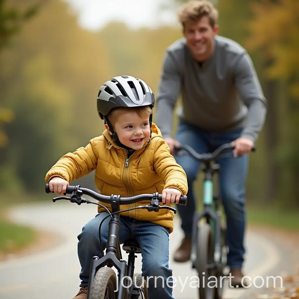 Little-Child-Practicing-Bike-with-Father-on-a-Sunny-Day