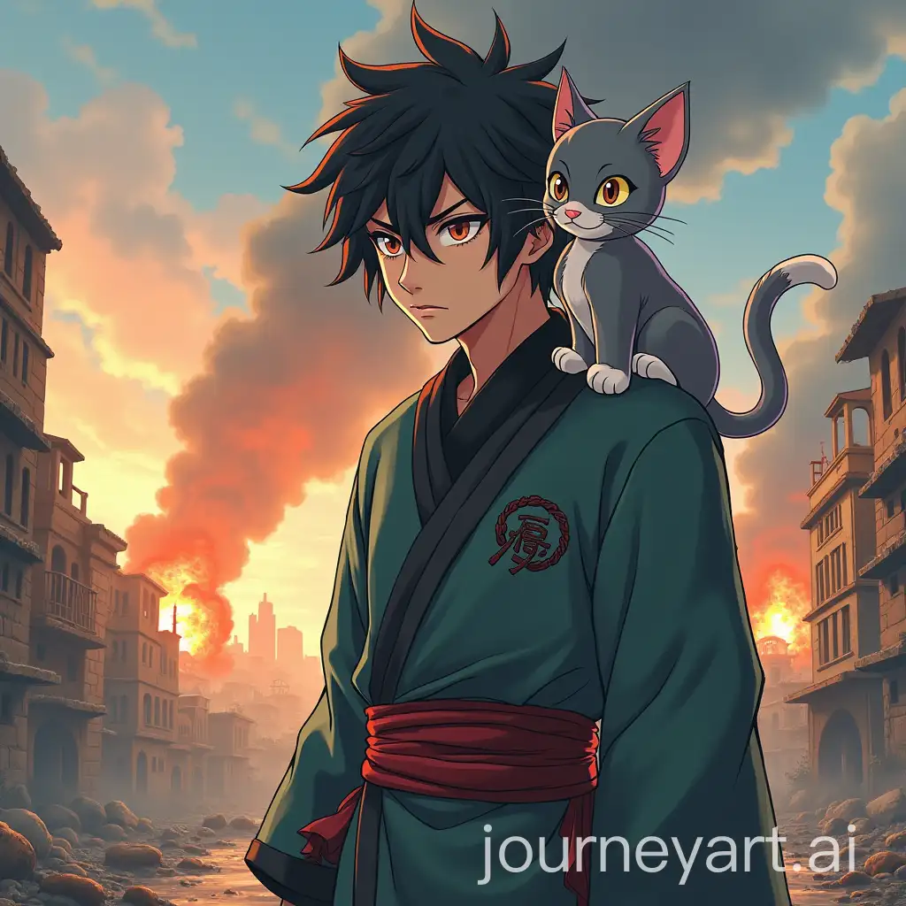 AnimeInspired-Male-Ninja-and-Cat-in-PostApocalyptic-Wasteland