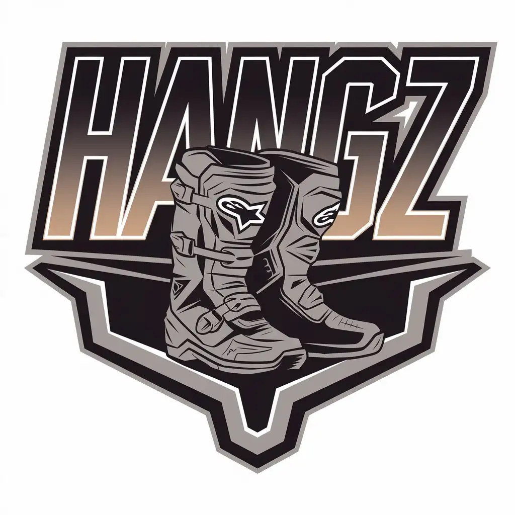 LOGO Design for HANGZ Bold Gradient Motorsports Font with Motocross Boots and Bracket Theme