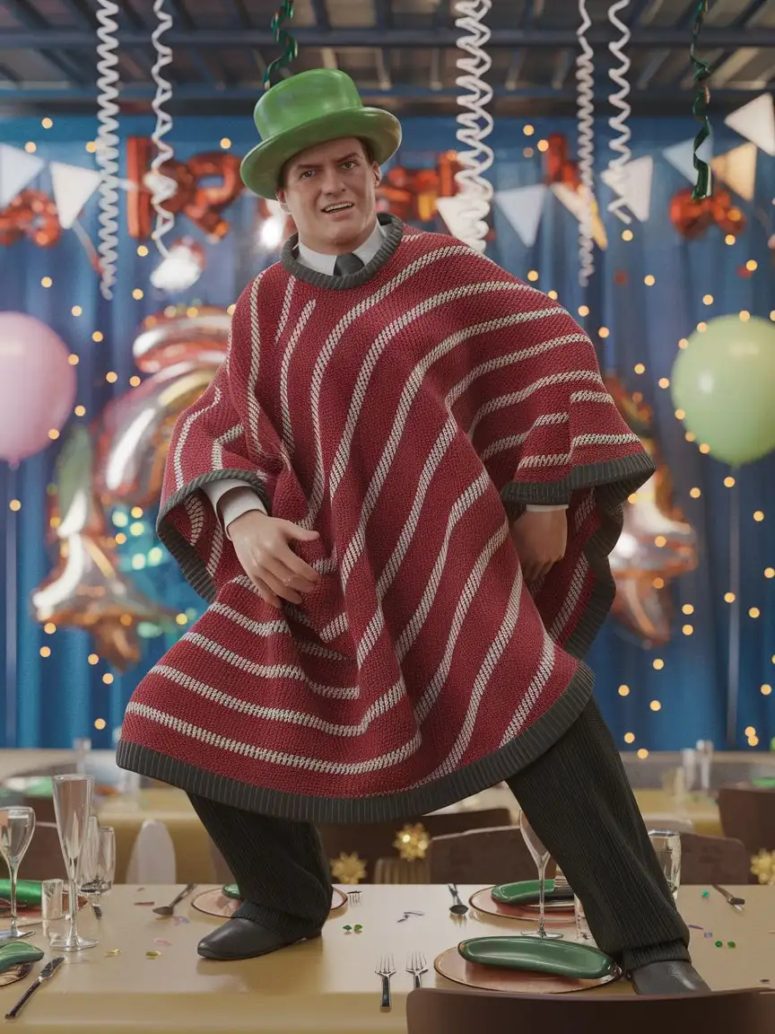 Realistic-New-Years-Man-in-Poncho-Celebrating-with-Fun-Pose