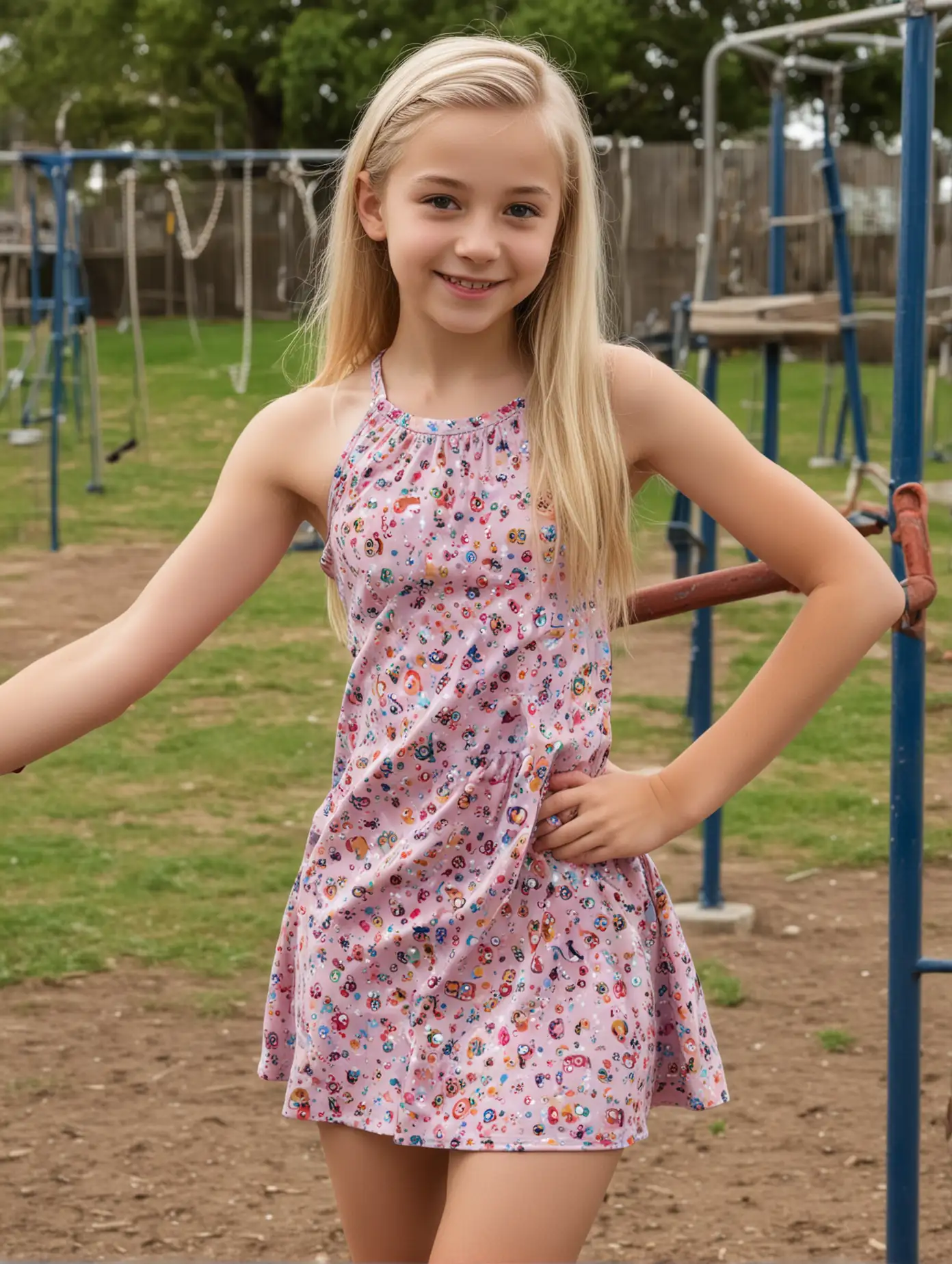 Cheerful-Teenage-Girl-in-Short-Dress-at-Playground