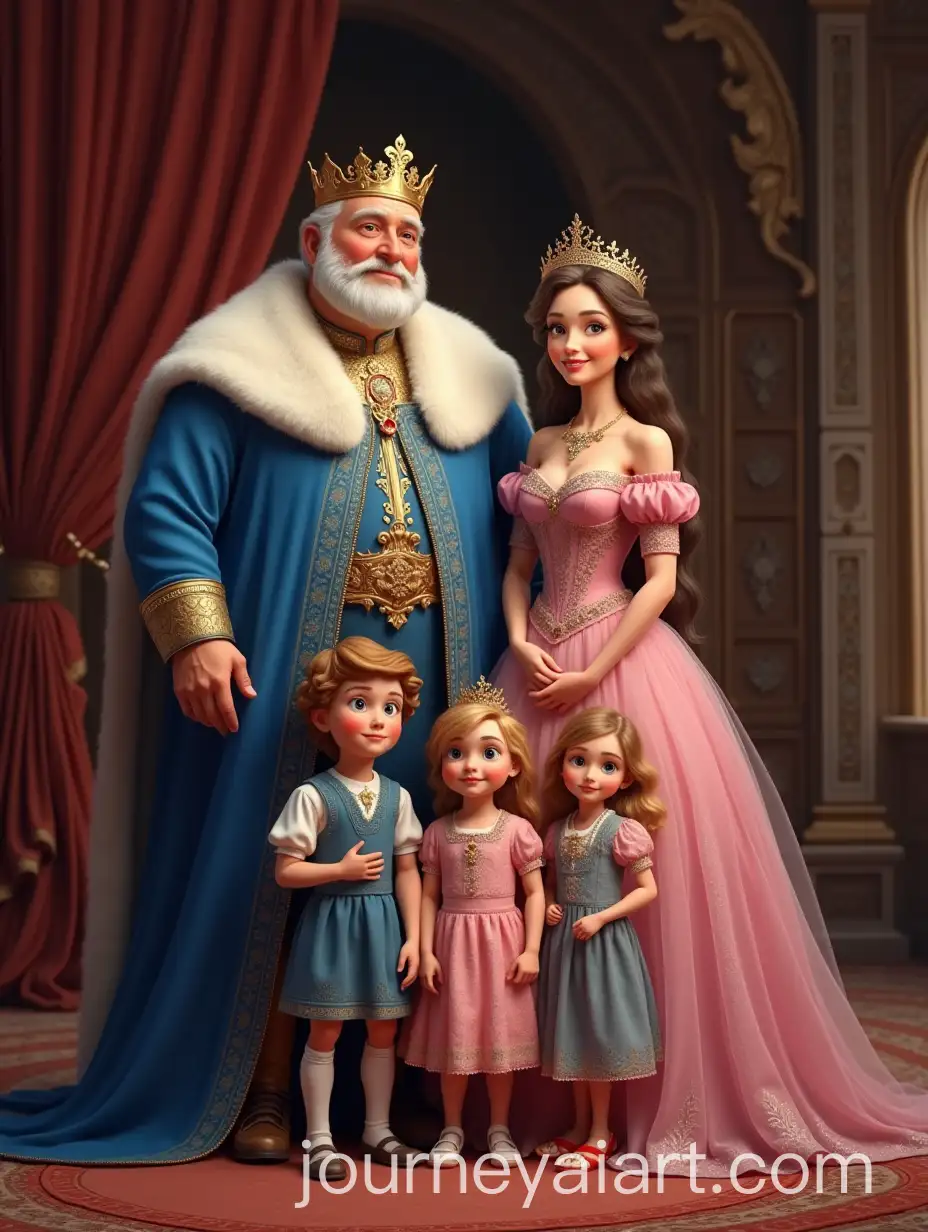 Royal-Family-King-Queen-and-Children-in-Blue-and-Pink-Royal-Attire