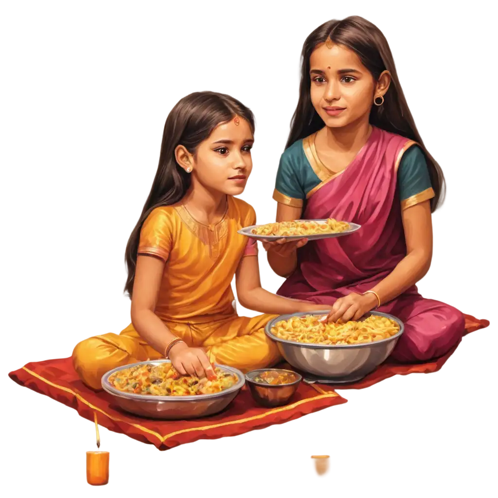 Realistic-PNG-Image-of-Indian-Brother-and-Sister-Celebrating-Diwali-with-Traditional-Food