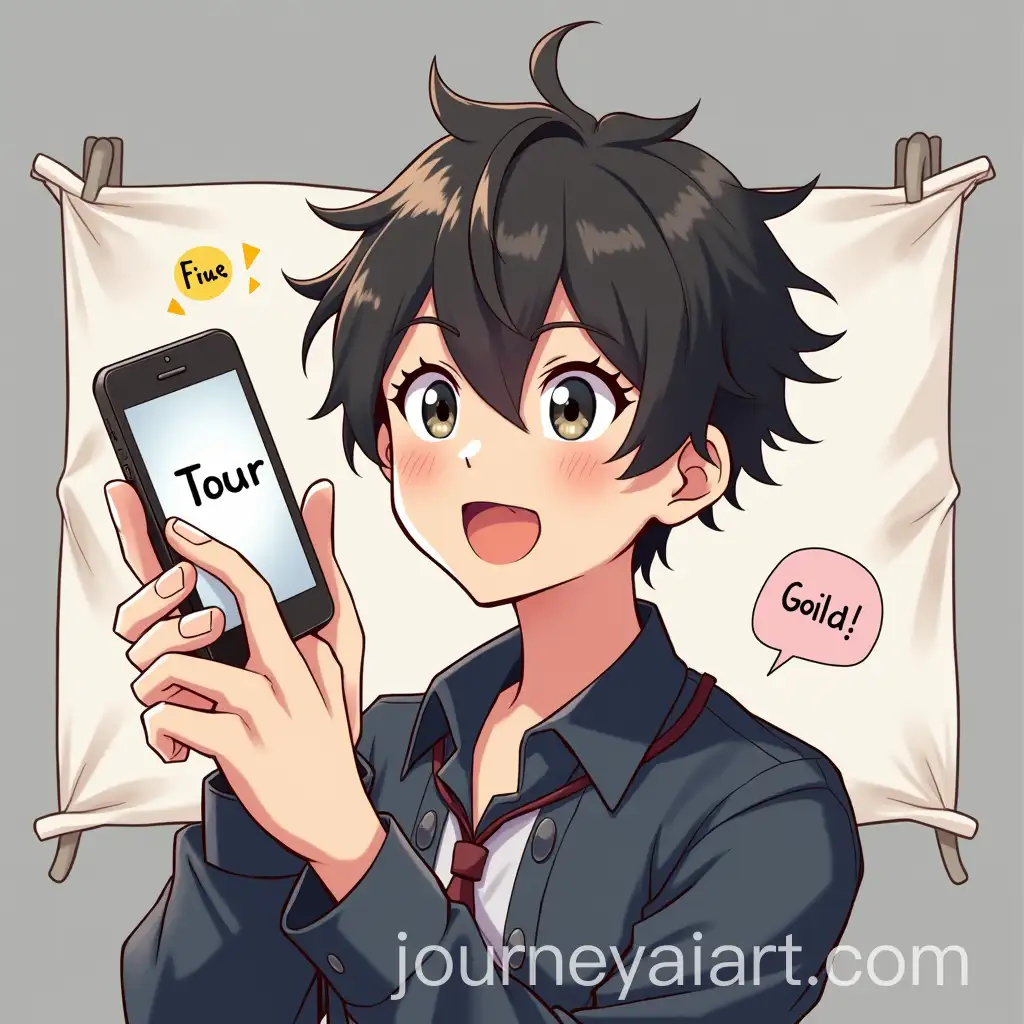 Anime-Boy-Holding-Mobile-with-Bold-Tour-Text-Displayed