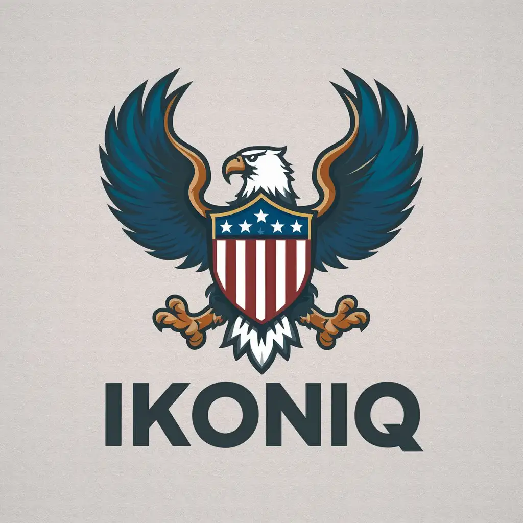 LOGO Design For IKONIQ Strong Eagle with American Shield in Red White Blue and Gold