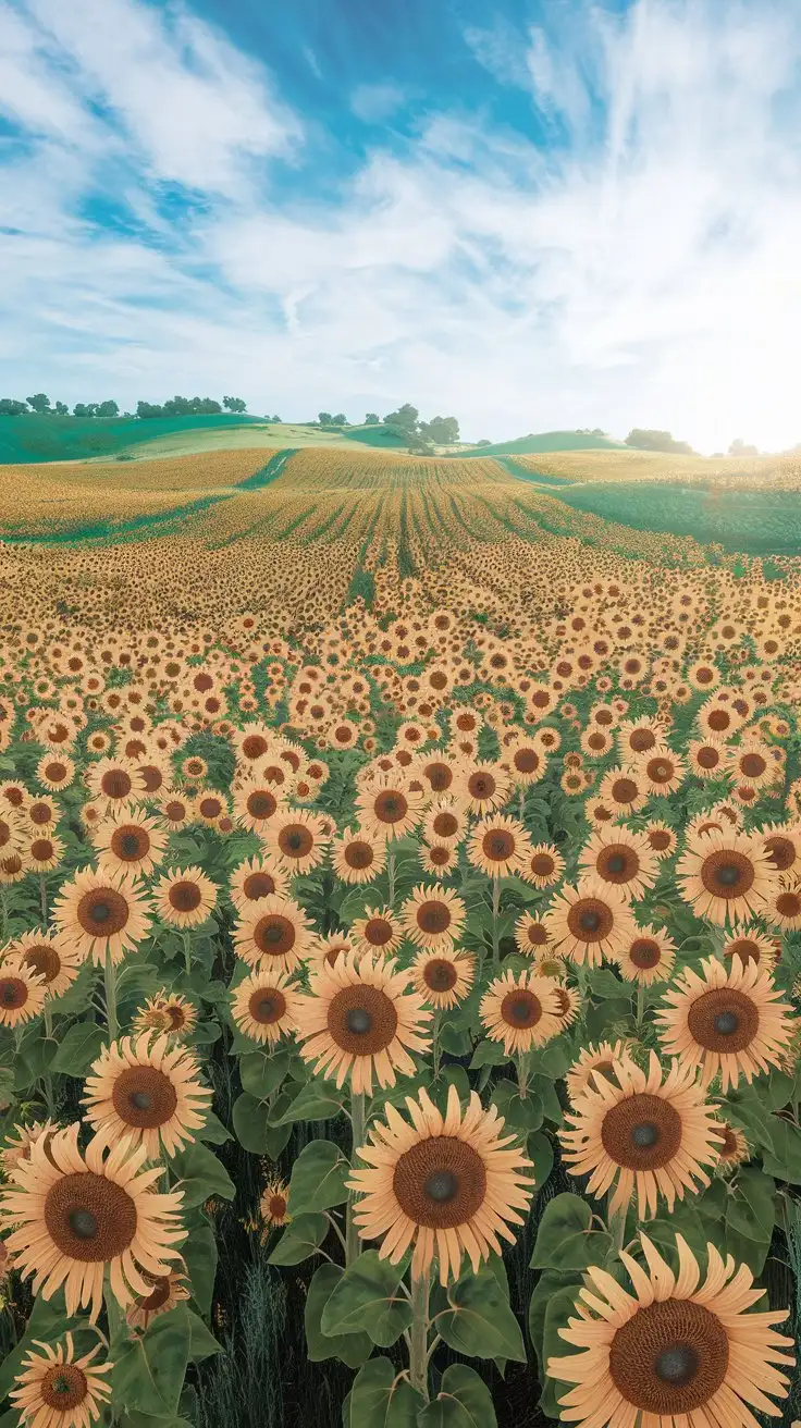 Vibrant-Sunflower-Field-in-Full-Bloom-Under-Azure-Sky