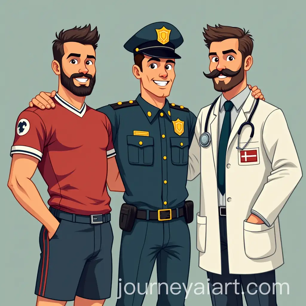 Three-Friends-in-Distinct-Professions-Football-Player-Police-Officer-and-Surgeon