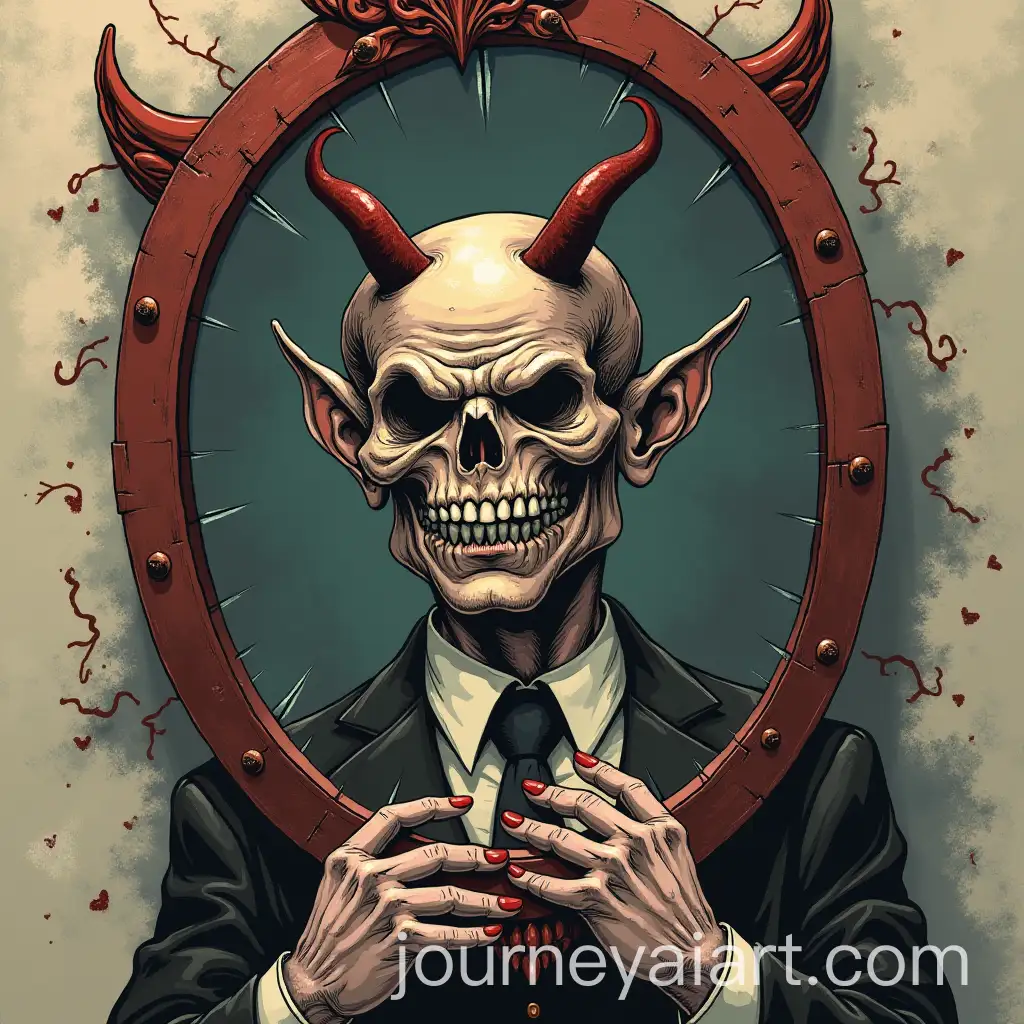 Person-Holding-Broken-Mirror-with-Distorted-Devil-Reflection