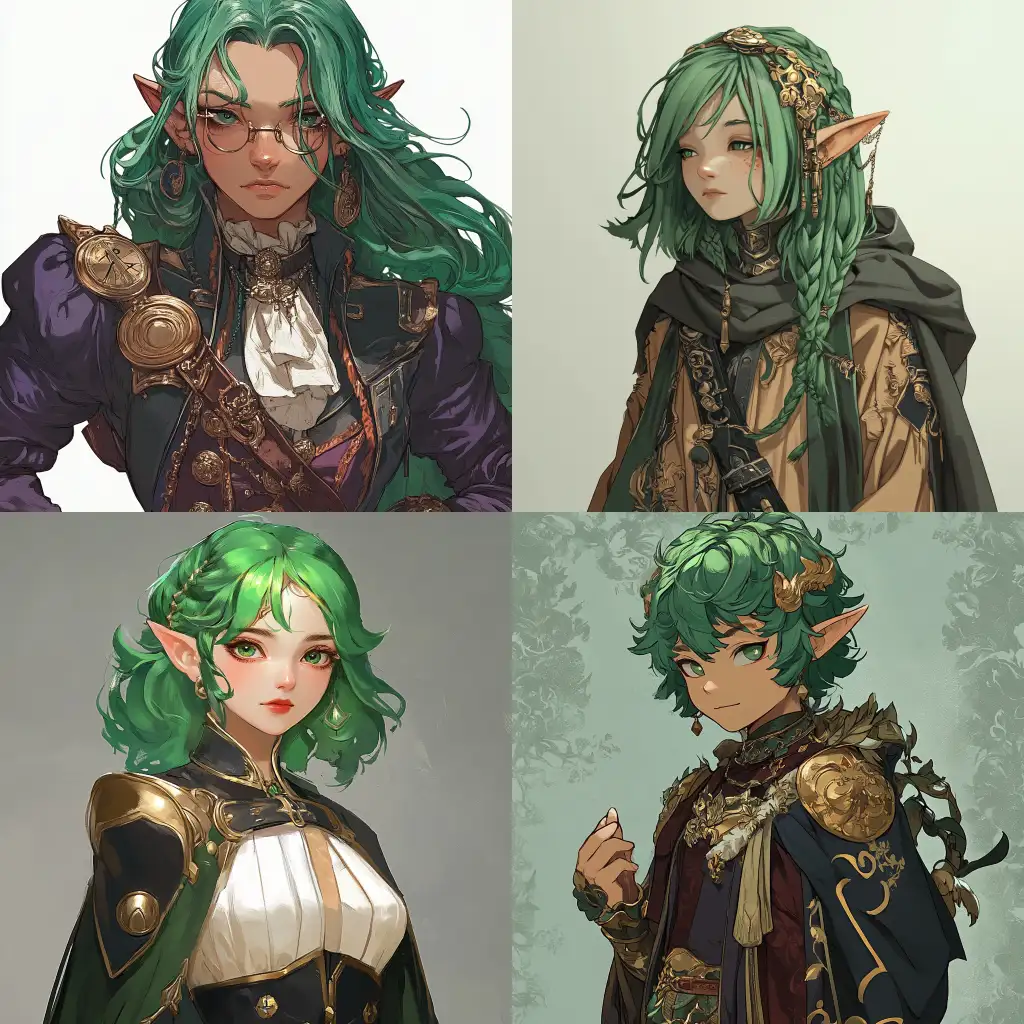 Fantasy-Gnome-in-Luxurious-Clothes-with-GreenGnome-in-Luxurious-Clothes-Hair-in-DnD-Anime-Style