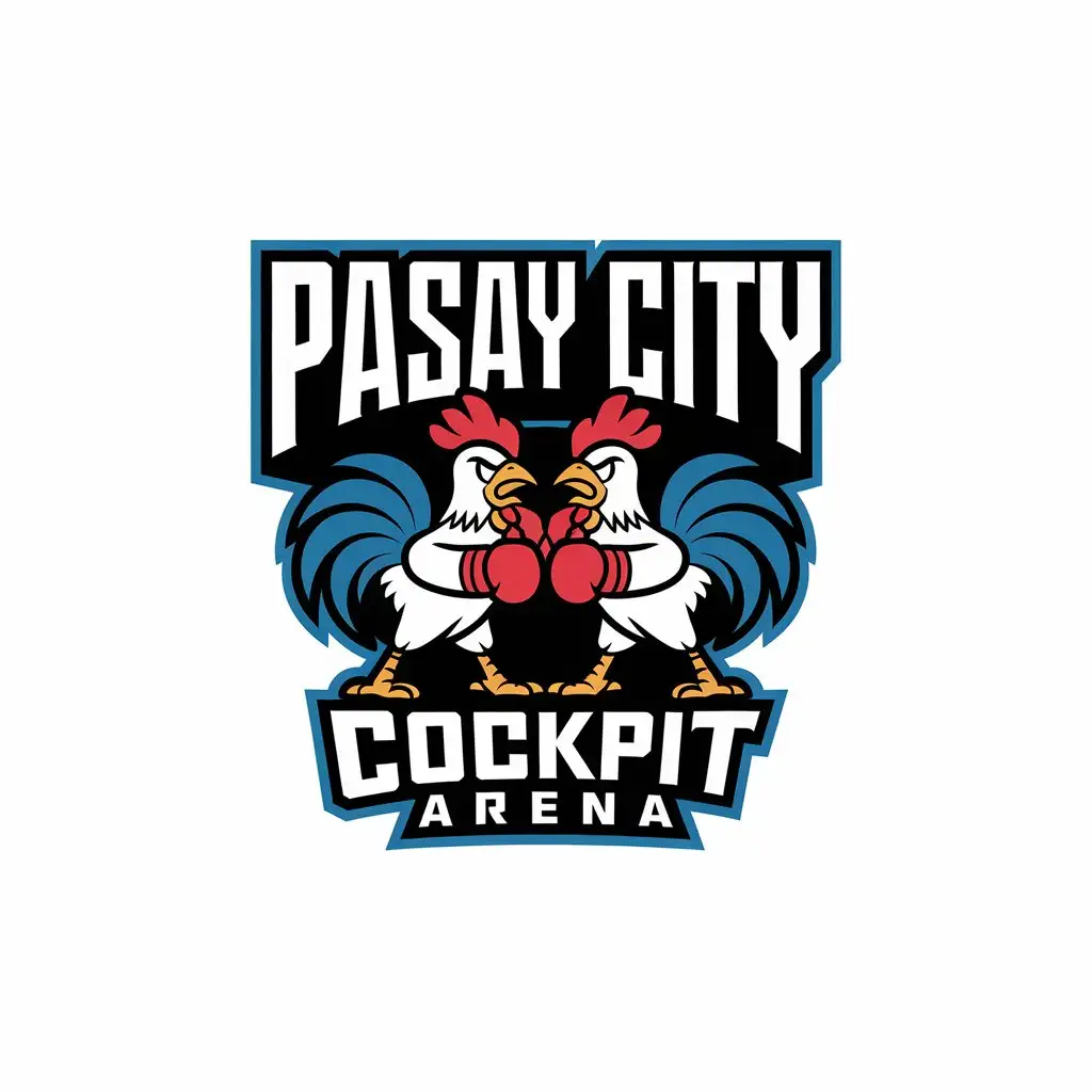 LOGO Design for Pasay City Retro Style with Boxing Roosters in Primary Colors