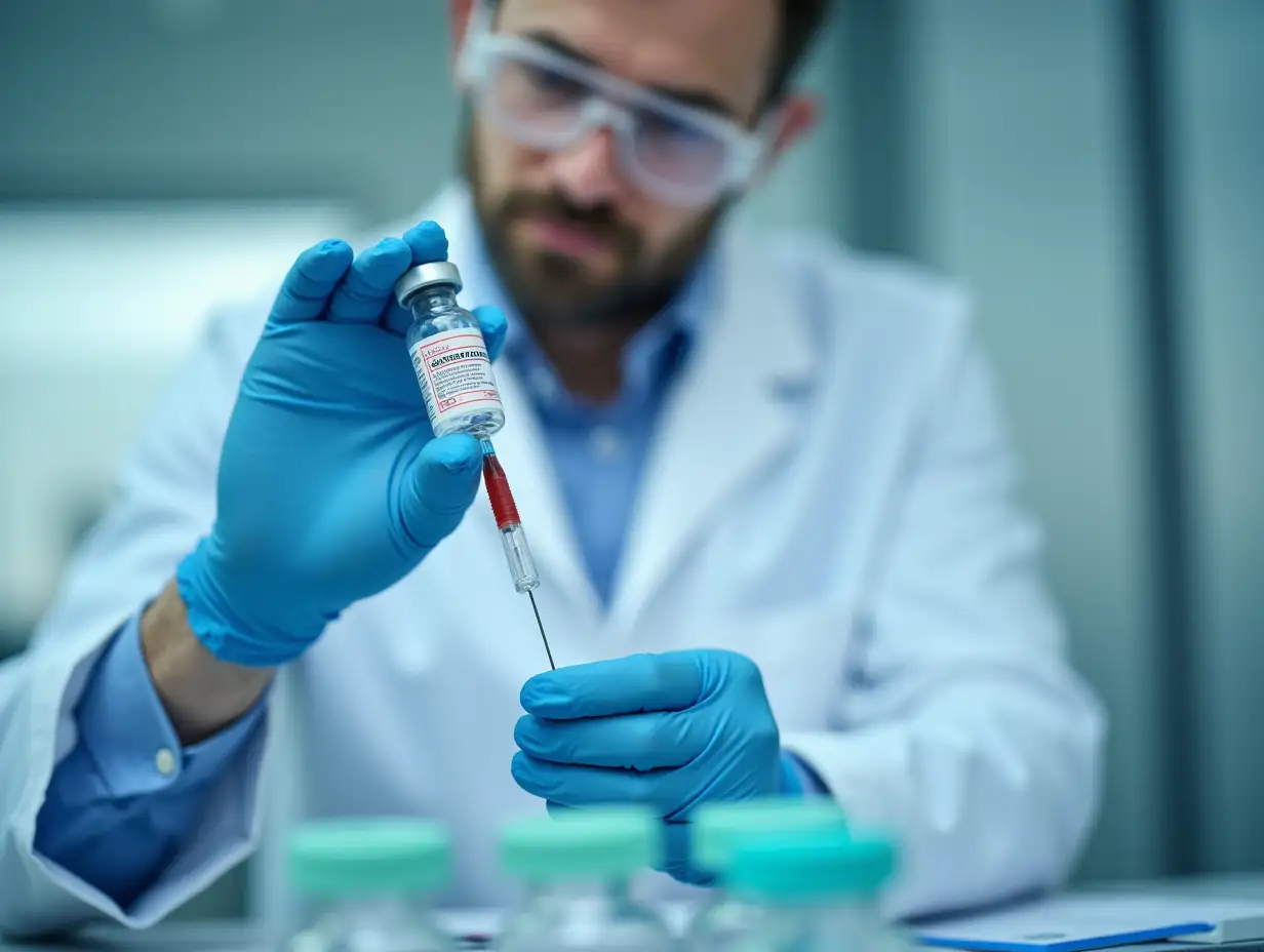 Male doctor working in the lab on virus vaccine