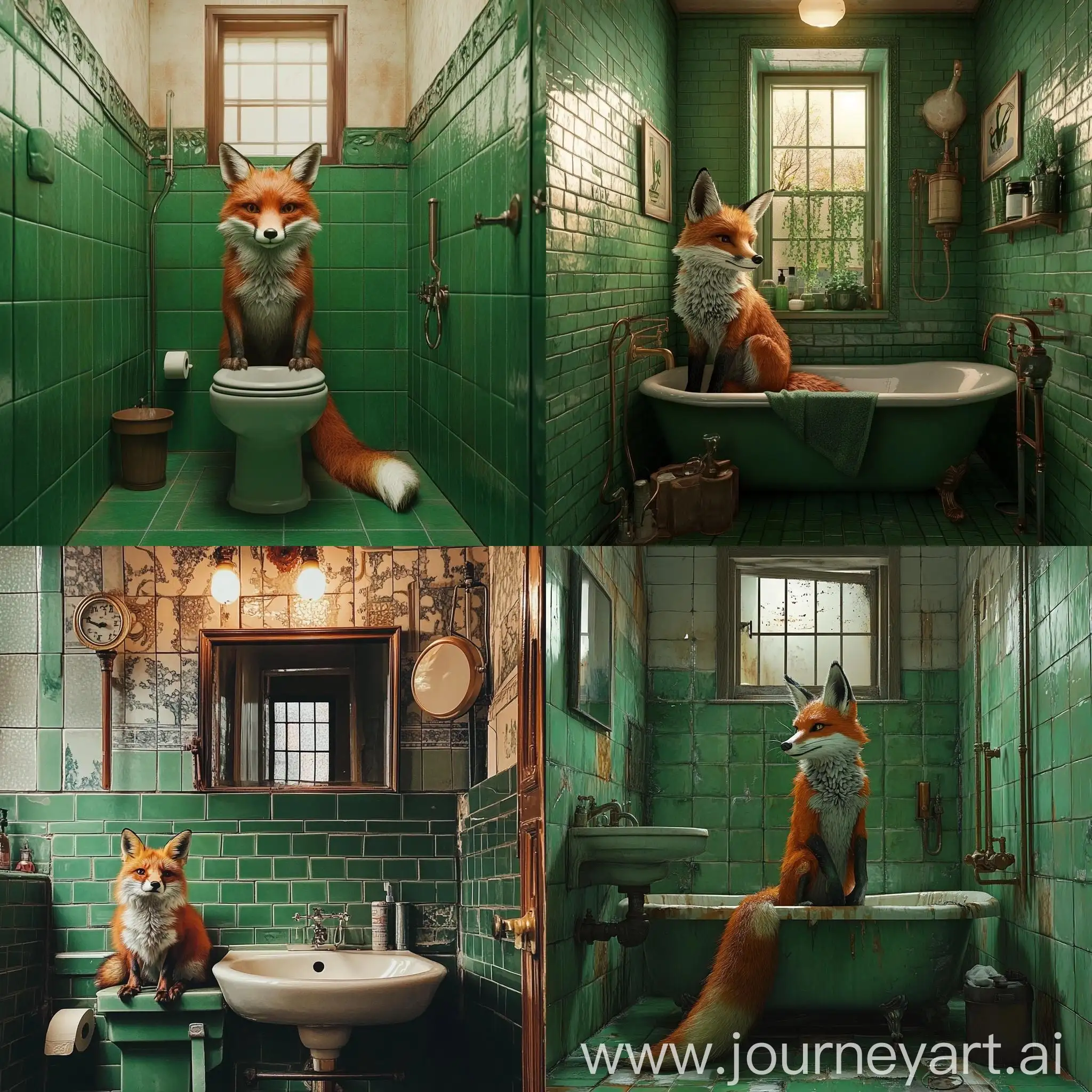 Fox-Plumber-in-Bathroom-with-Green-Tiled-Walls