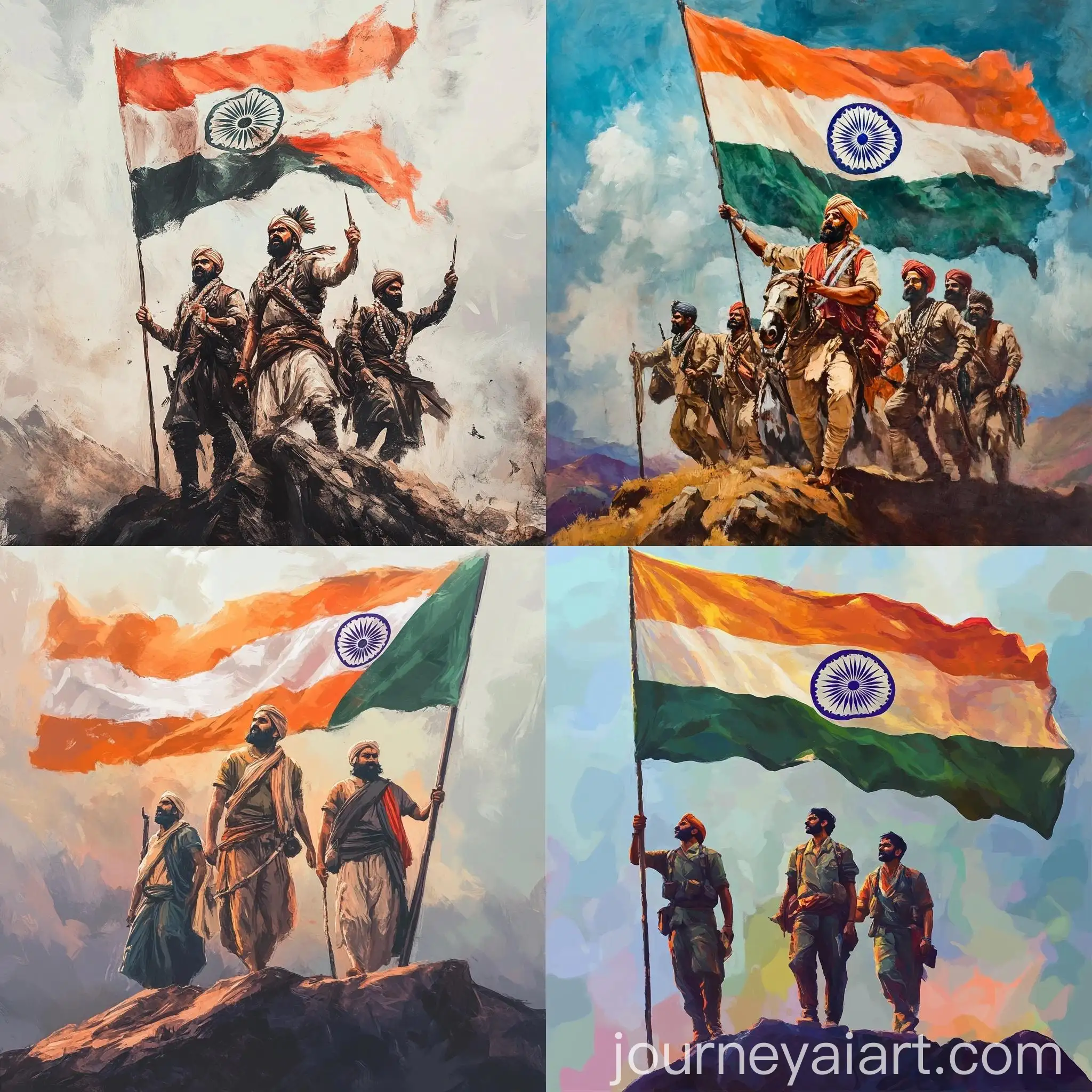 Freedom-Fighters-of-India-Saying-Jai-Hind-with-Indian-Flag
