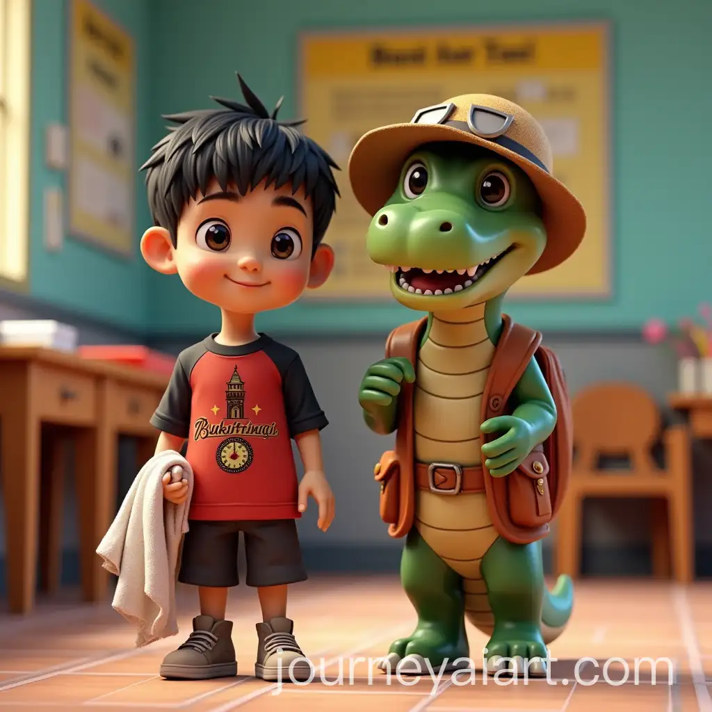 YoungAI-Art-Prompt-Expansion-Boy-in-PixarStyle-Classroom-Adventure-with-Friendly-Crocodile-Character